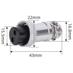 Conector circular tipo aviation GX20 f&ecirc;mea 2 pinos