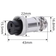 Conector circular tipo aviation GX20 f&ecirc;mea 2 pinos