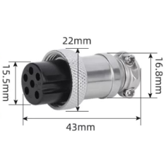 Soquete circular GX20 f&ecirc;mea de 6 pinos, conector aeron&aacute;utico
