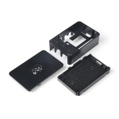 Gabinete em pl&aacute;stico ABS preto com logo para Raspberry Pi 4B