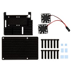 Gabinete em alum&iacute;nio preto com dupla ventoinha para Raspberry Pi 4B