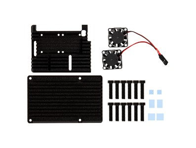 Gabinete em alum&iacute;nio preto com dupla ventoinha para Raspberry Pi 4B - Imagem 1
