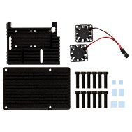 Gabinete em alum&iacute;nio preto com dupla ventoinha para Raspberry Pi 4B
