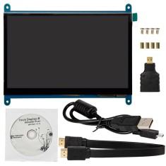 Painel LCD 7'' 800&times;480 com touch capacitivo, interface HDMI e USB para Raspberry Pi 3/4