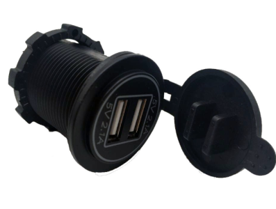 Carregador duplo USB 5V 4,2 A &agrave; prova d'&aacute;gua com LED verde (Acess&oacute;rio Arduino) - Imagem 1