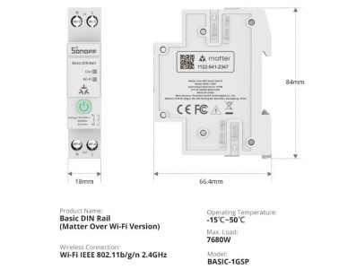 SONOFF BASIC-1GSP Baisc DIN Rail Matter sobre vers&atilde;o WIFI - Imagem 1