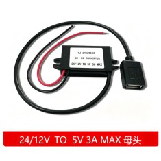 Conversor de energia 24 V/12 V a 5 V 3 A DC-DC M&oacute;dulo redutor de tens&atilde;o USB &uacute;nico