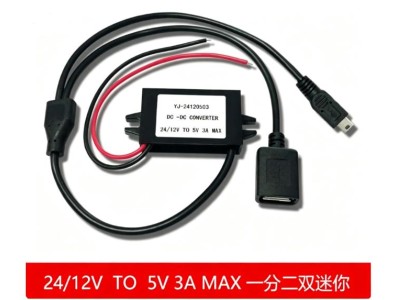 Conversor de energia 24 V / 12 V para 5 V 3 A M&oacute;dulo abaixador DC-DC USB + mini - Imagem 1