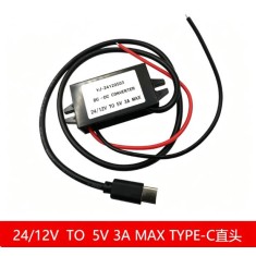 Conversor de energia 24 V/12 V a 5 V 3 A DC-DC redutor de tens&atilde;o m&oacute;dulo USB-C reto