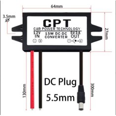 Conversor DC-DC redutor de tens&atilde;o Buck 12 V a 5 V 3 A 15 W DC 5,5 MM