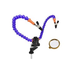 Bra&ccedil;os flex&iacute;veis de soldagem PCB multifuncional azul (3 furos 2 bra&ccedil;os + lupa)