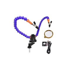 Bra&ccedil;os flex&iacute;veis de soldagem PCB multifuncional azul (3 furos 2 bra&ccedil;os + lupa + ventilador)