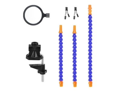 Bra&ccedil;os flex&iacute;veis de soldagem PCB multifuncional azul (3 furos 3 bra&ccedil;os + lupa) - Imagem 1