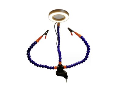 Bra&ccedil;os flex&iacute;veis de soldagem PCB multifuncional azul (3 furos 3 bra&ccedil;os + lupa LED) - Imagem 1