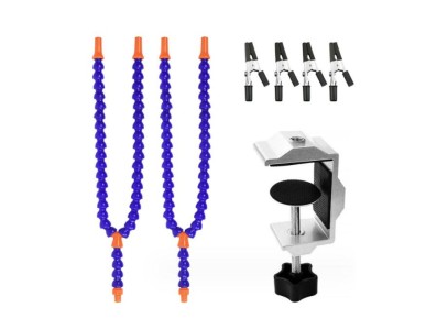 Clipe de mesa prateado multifuncional azul para soldagem de PCB com bra&ccedil;os flex&iacute;veis (2 furos 4 bra&ccedil;os) - Imagem 1