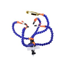 Bra&ccedil;os flex&iacute;veis de soldagem PCB multifuncional azul (3 furos 5 bra&ccedil;os + lupa)
