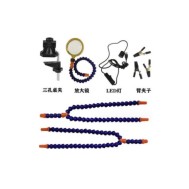Bra&ccedil;os flex&iacute;veis de soldagem PCB multifuncional azul (3 furos 5 bra&ccedil;os + lupa + LED)