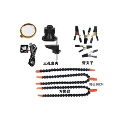 Bra&ccedil;os flex&iacute;veis de soldagem PCB multifuncional preto (3 furos 5 bra&ccedil;os + lupa + ventilador)