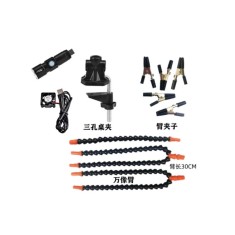 Bra&ccedil;os flex&iacute;veis de soldagem PCB multifuncional preto (3 furos 5 bra&ccedil;os + tocha el&eacute;trica + ventilador)