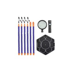 Bra&ccedil;os flex&iacute;veis de soldagem PCB multifuncional azul (6 furos 6 bra&ccedil;os + lupa preta + tocha el&eacute;trica)