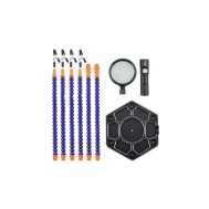 Bra&ccedil;os flex&iacute;veis de soldagem PCB multifuncional azul (6 furos 6 bra&ccedil;os + lupa preta + tocha el&eacute;trica)