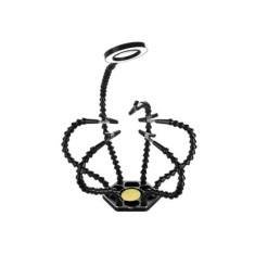 Bra&ccedil;os flex&iacute;veis de soldagem PCB multifuncional preto (6 furos 6 bra&ccedil;os + lupa LED)