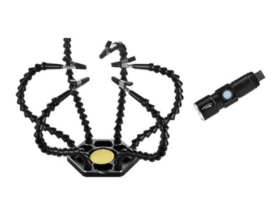 Bra&ccedil;os flex&iacute;veis de soldagem PCB multifuncional preto (6 furos 6 bra&ccedil;os + tocha el&eacute;trica) - Imagem 1