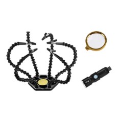 Bra&ccedil;os flex&iacute;veis de soldagem PCB multifuncional preto (6 furos 6 bra&ccedil;os + lupa + tocha el&eacute;trica)