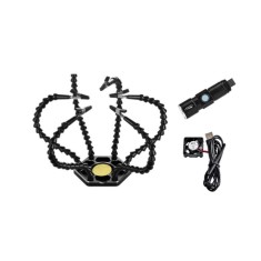 Bra&ccedil;os flex&iacute;veis de soldagem PCB multifuncional preto (6 furos 6 bra&ccedil;os + tocha el&eacute;trica + ventilador)