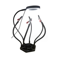 Bra&ccedil;os flex&iacute;veis de soldagem PCB multifuncional preto (metal 6 furos 6 bra&ccedil;os + lupa LED)