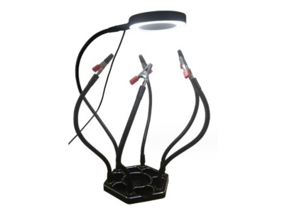 Bra&ccedil;os flex&iacute;veis de soldagem PCB multifuncional preto (metal 6 furos 6 bra&ccedil;os + lupa LED) - Imagem 1