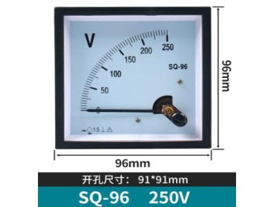 Volt&iacute;metro de ponteiro AC SQ-96 250 V Tamanho: 96*96 mm - Imagem 1