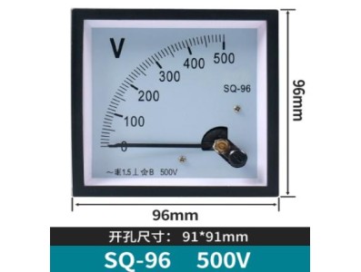Volt&iacute;metro de ponteiro AC SQ-96 500 V Tamanho: 96*96 mm - Imagem 1
