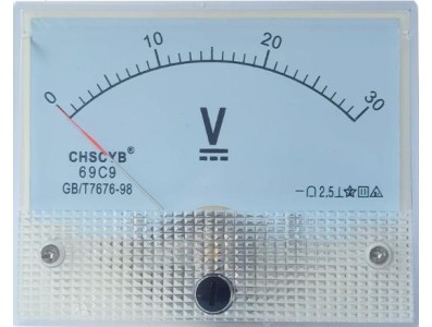 Medidor de ponteiro de volt&iacute;metro DC 69C9-V 0-30 V Tamanho: 64*56 mm - Imagem 1
