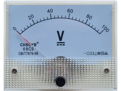 Medidor de ponteiro de volt&iacute;metro DC 69C9-V 0-100 V Tamanho: 64*56 mm - Imagem 1