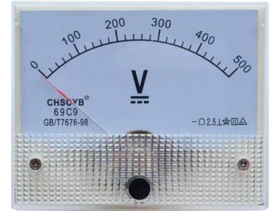 Medidor de ponteiro de volt&iacute;metro DC 69C9-V 0-500 V Tamanho: 64*56 mm - Imagem 1