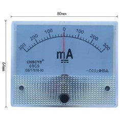 Amper&iacute;metro 69C9-V DC Mili +-300mA Tamanho: 80*64 mm