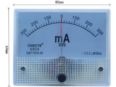 Amper&iacute;metro 69C9-V DC Mili +-300mA Tamanho: 80*64 mm - Imagem 1