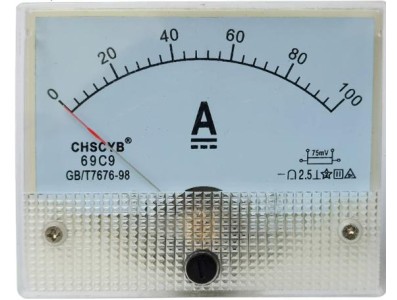 Amper&iacute;metro 69C9-V DC 0-100 A Tamanho: 80*64 mm - Imagem 1