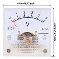 Volt&iacute;metro 91C4-V Ponteiro DC 0-5 V Tamanho:45x45 mm
