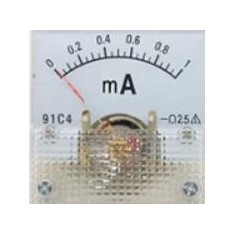 Amper&iacute;metro Ponteiro 91C4-mA DC 1mA Tamanho 45x45 mm