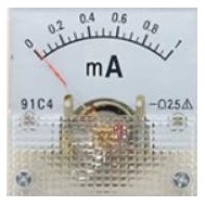 Amper&iacute;metro Ponteiro 91C4-mA DC 1mA Tamanho 45x45 mm