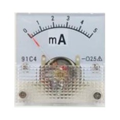 Amper&iacute;metro Ponteiro 91C4-mA DC 5mA Tamanho 45x45 mm