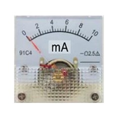 Amper&iacute;metro Ponteiro 91C4-mA DC 10mA Tamanho 45x45 mm
