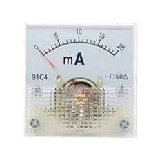 Amper&iacute;metro Ponteiro 91C4-mA DC 20mA Tamanho 45x45 mm