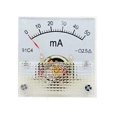 Amper&iacute;metro Ponteiro 91C4-mA DC 50mA Tamanho 45x45 mm