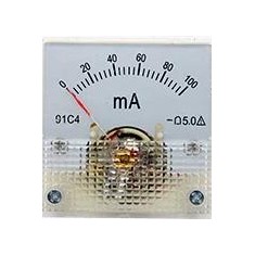 Amper&iacute;metro Ponteiro 91C4-mA DC 100mA Tamanho 45x45 mm