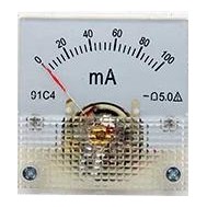 Amper&iacute;metro Ponteiro 91C4-mA DC 100mA Tamanho 45x45 mm