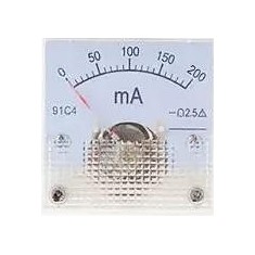 Amper&iacute;metro Ponteiro 91C4-mA DC 200mA Tamanho 45x45 mm