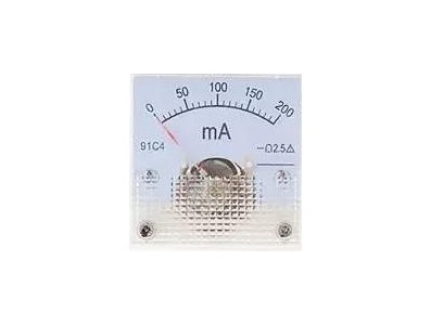 Amper&iacute;metro Ponteiro 91C4-mA DC 200mA Tamanho 45x45 mm - Imagem 1